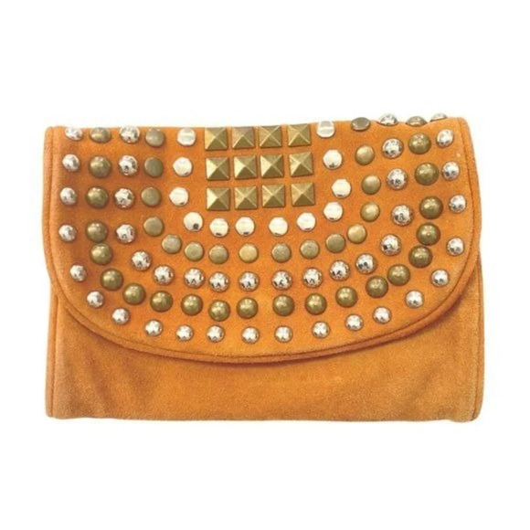 Lalla Marrakech Orange Studded Suede Clutch - Picture 1 of 5